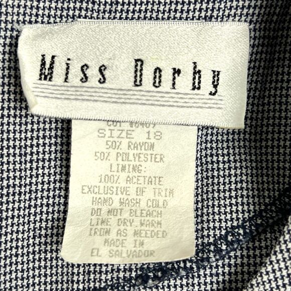 MISS DORBY Vintage Dress Waistcoat Embroidered Back Tie Navy White Check Sz 18 - Picture 8 of 10